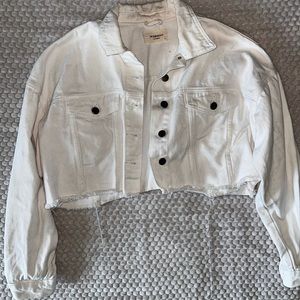 White Cropped Distressed Jacket
